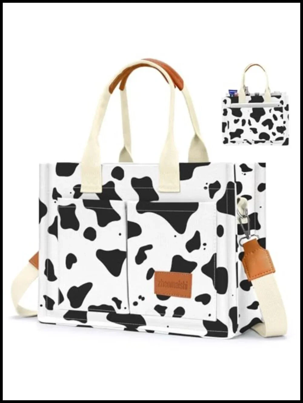 Canvas Tote Bag with Pockets Crossbody Shoulder Handbag Large Capacity Work Bag